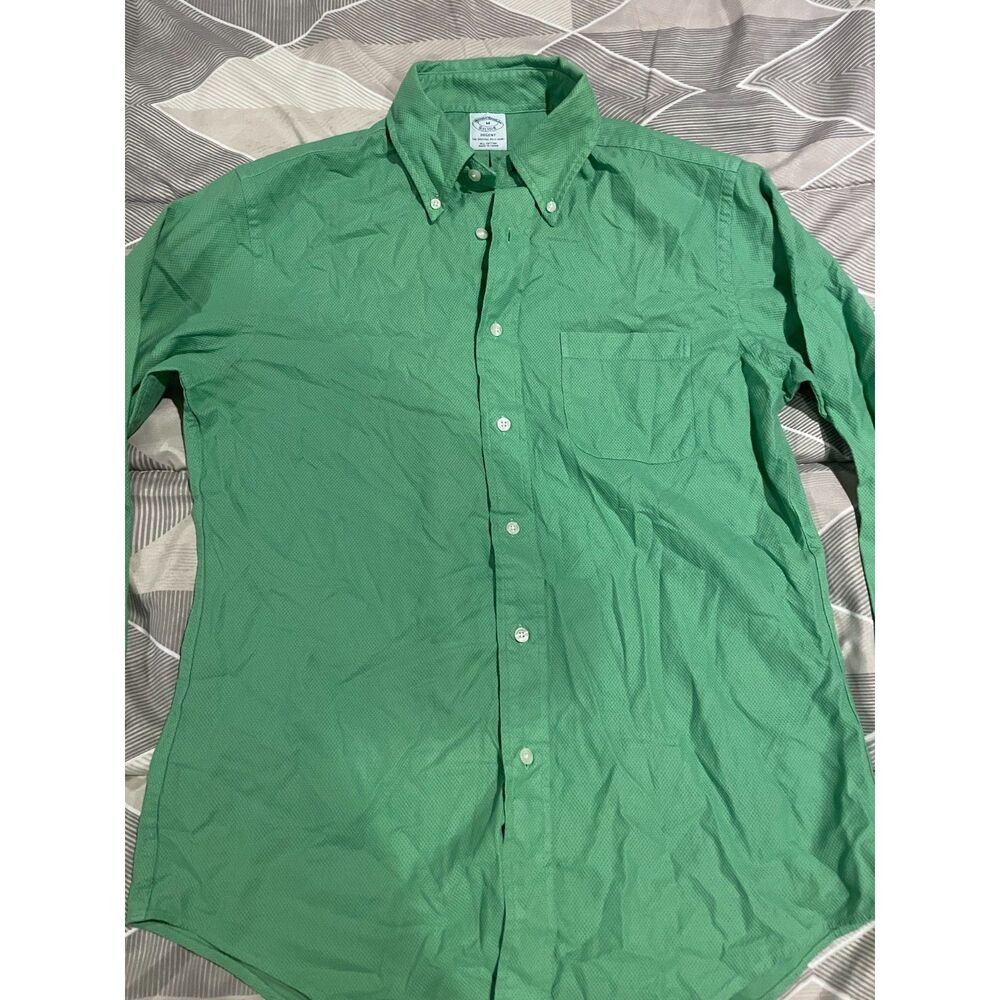 Brooks Brothers Regent Men’s M Green Textured Cotton Button-Down Shirt